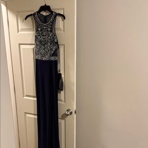 Sophisticated Navy Embellished Prom Dress